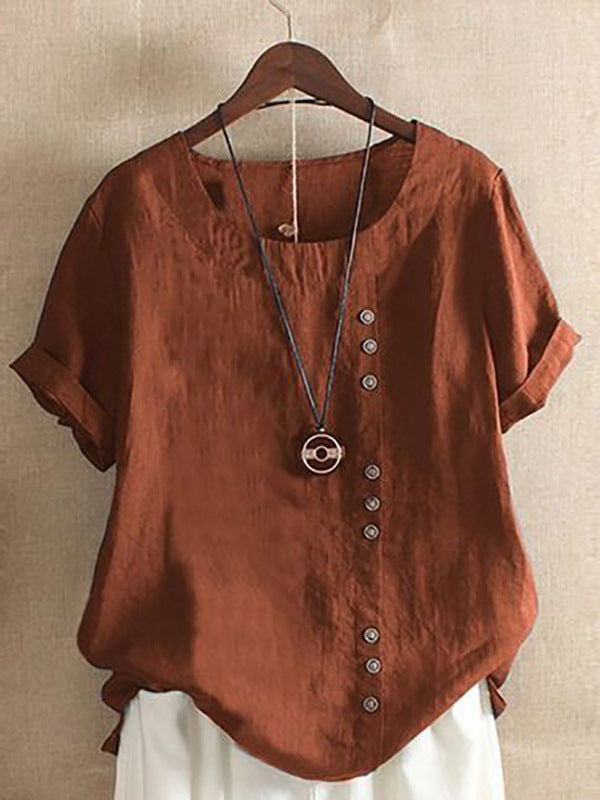Women's Cotton Linen Short Sleeve T-Shirt