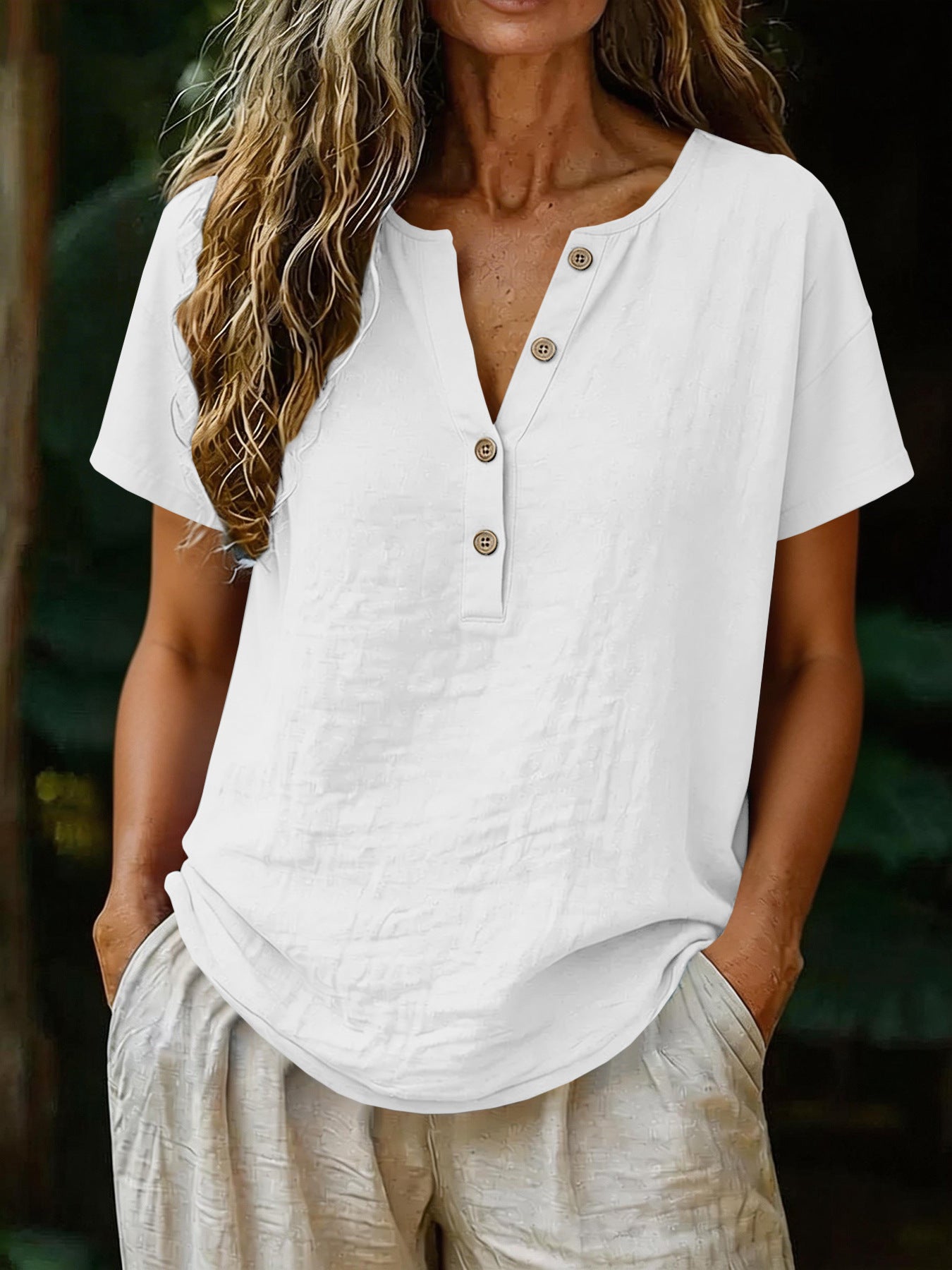 Womens Casual V-Neck Cotton Top