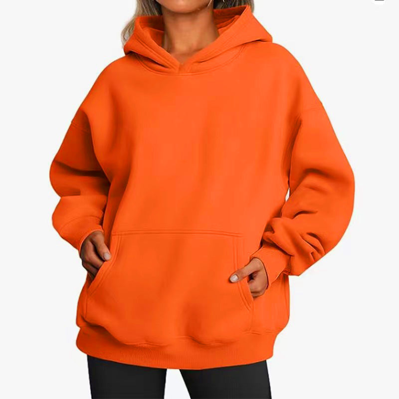 Women's Solid Color Hoodie, Long-Sleeve, Loose-Fit, Oversized Pullover Sportswear