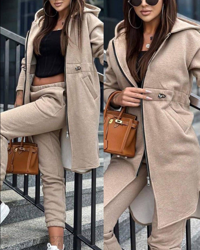 Fashionable Casual Fleece Hoodie Set for Women
