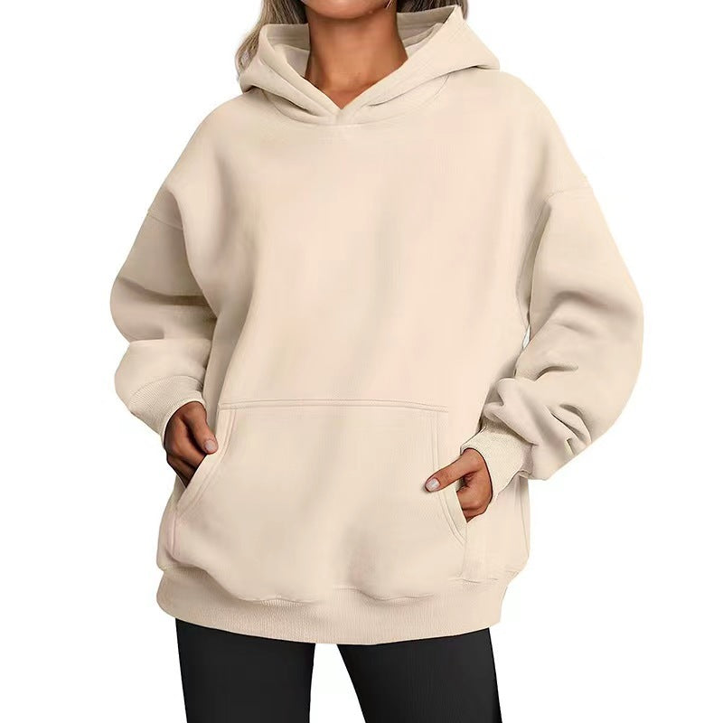 Women's Solid Color Hoodie, Long-Sleeve, Loose-Fit, Oversized Pullover Sportswear