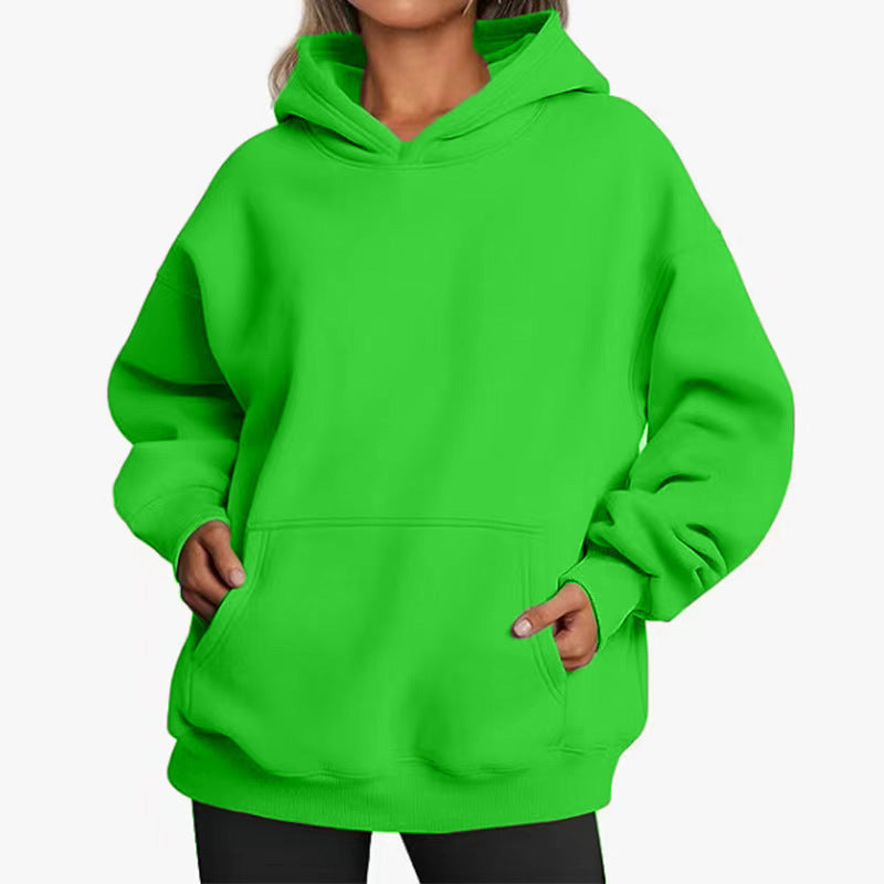 Women's Solid Color Hoodie, Long-Sleeve, Loose-Fit, Oversized Pullover Sportswear