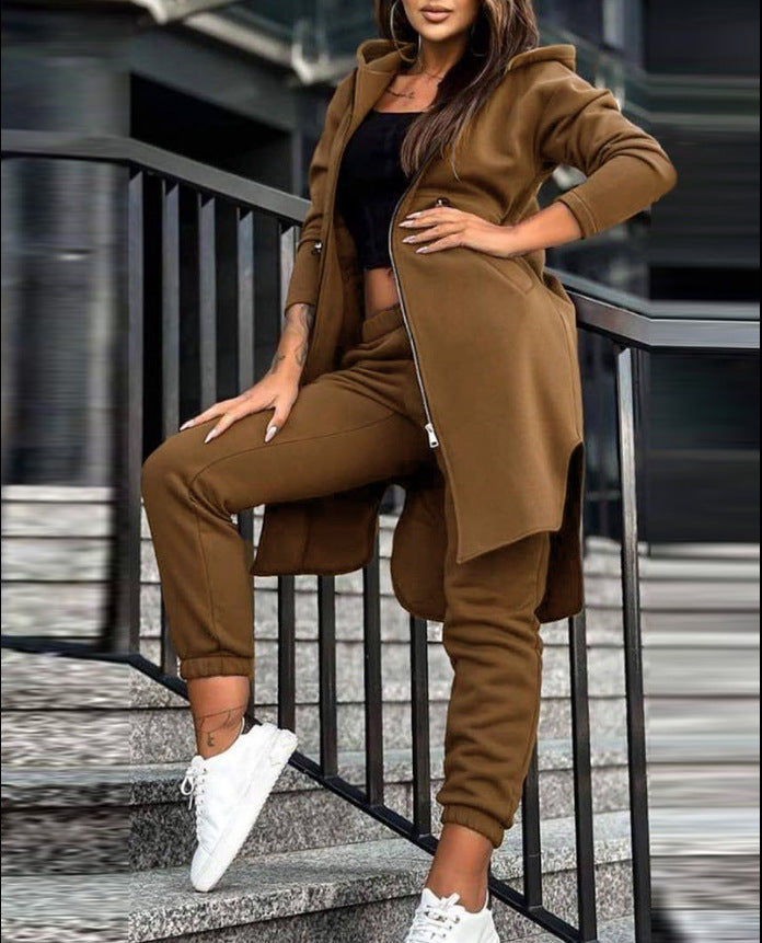Fashionable Casual Fleece Hoodie Set for Women