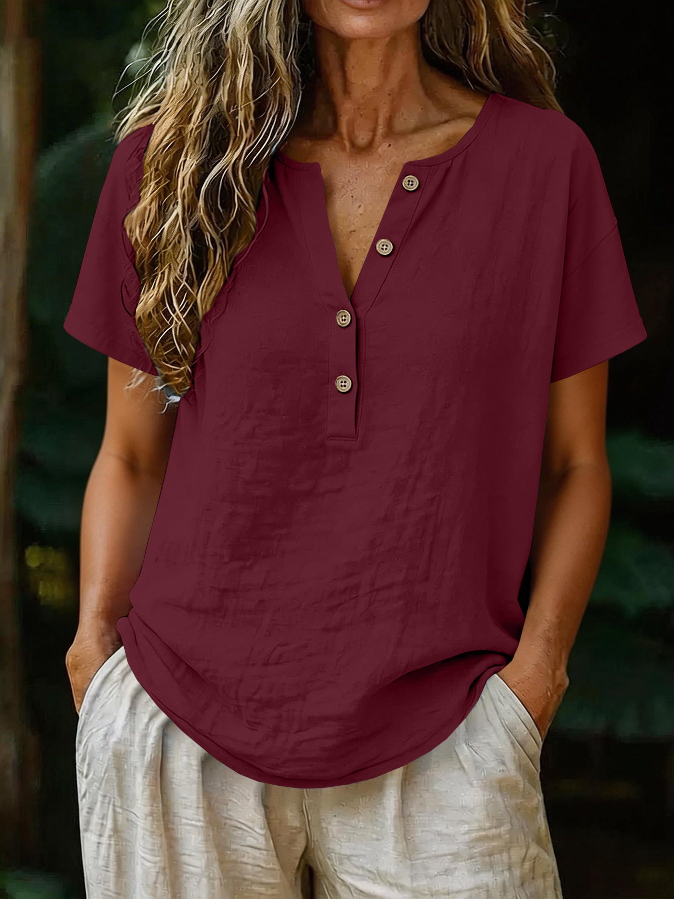 Womens Casual V-Neck Cotton Top
