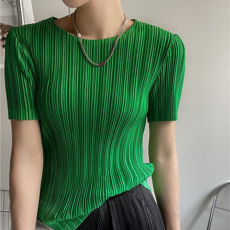 Womens Pleated Short Sleeve T-shirt