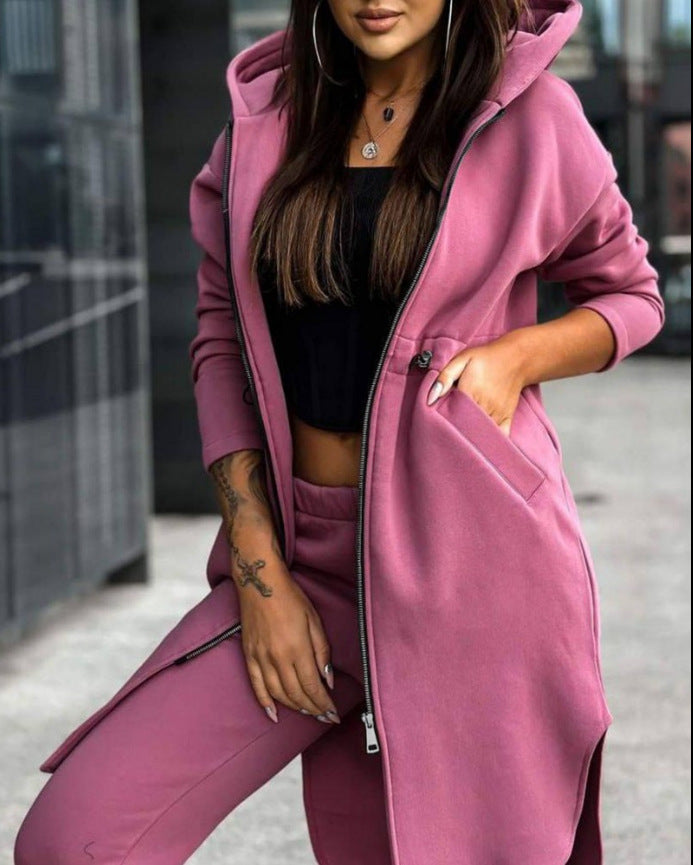 Fashionable Casual Fleece Hoodie Set for Women