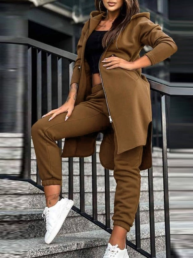 Fashionable Casual Fleece Hoodie Set for Women