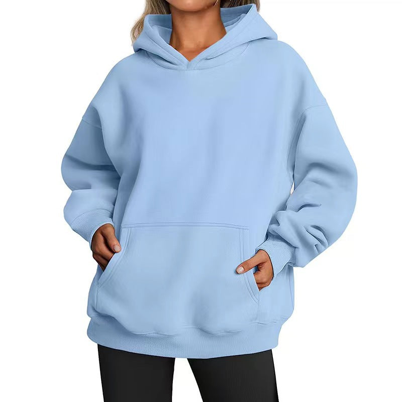Women's Solid Color Hoodie, Long-Sleeve, Loose-Fit, Oversized Pullover Sportswear