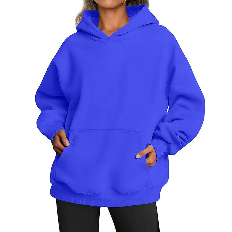 Women's Solid Color Hoodie, Long-Sleeve, Loose-Fit, Oversized Pullover Sportswear