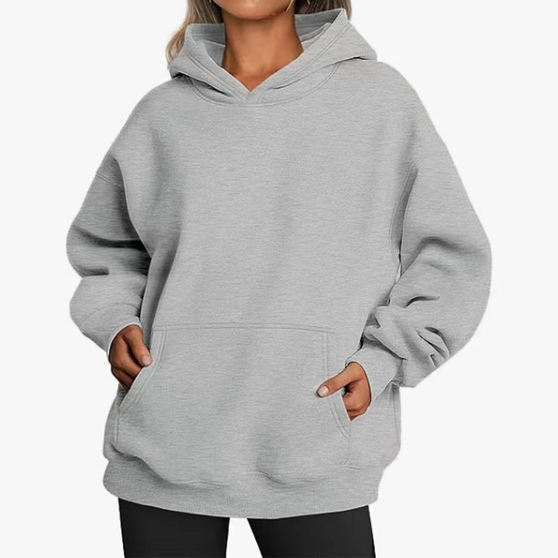 Women's Solid Color Hoodie, Long-Sleeve, Loose-Fit, Oversized Pullover Sportswear