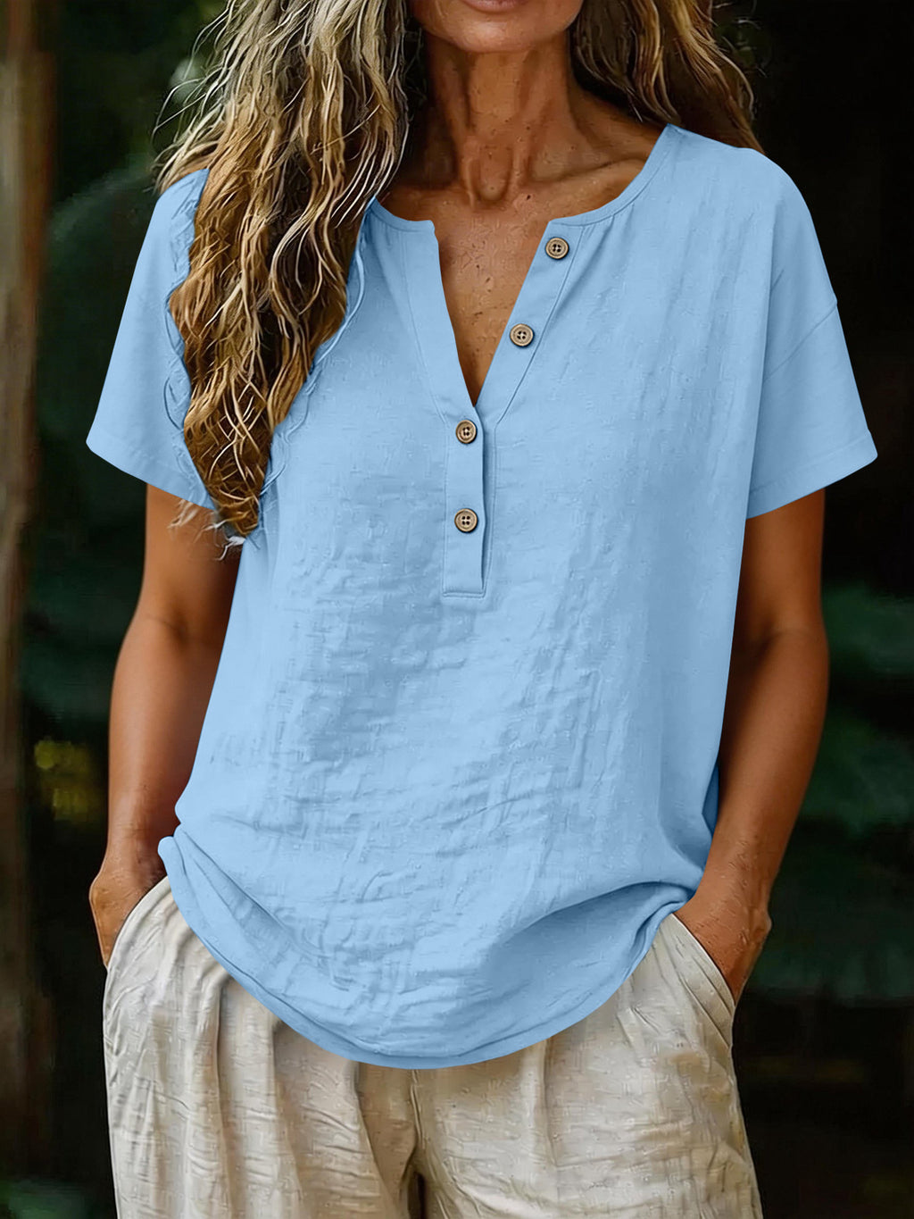 Womens Casual V-Neck Cotton Top