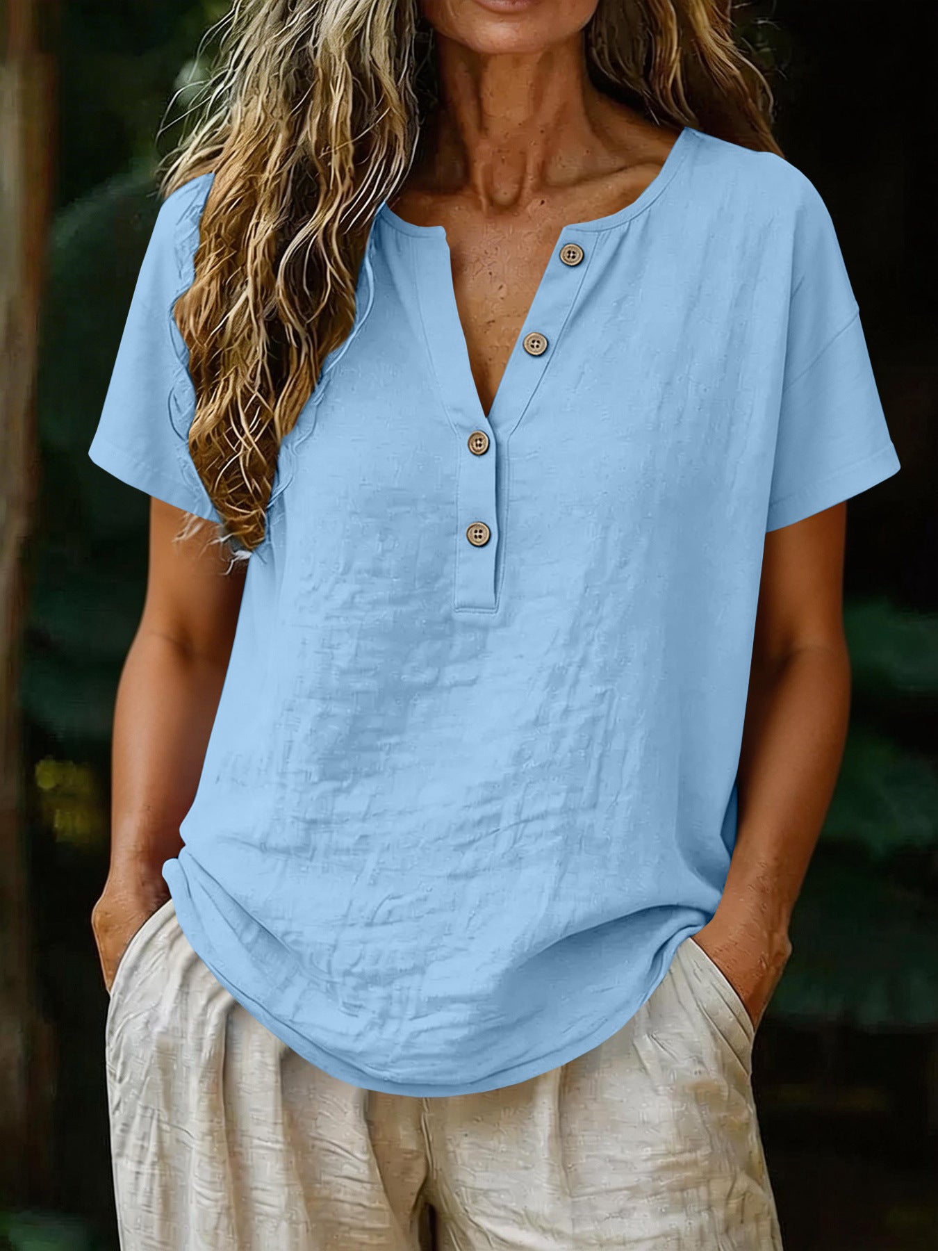 Womens Casual V-Neck Cotton Top