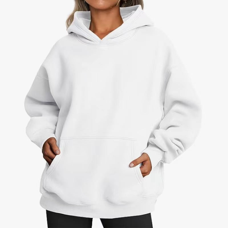Women's Solid Color Hoodie, Long-Sleeve, Loose-Fit, Oversized Pullover Sportswear